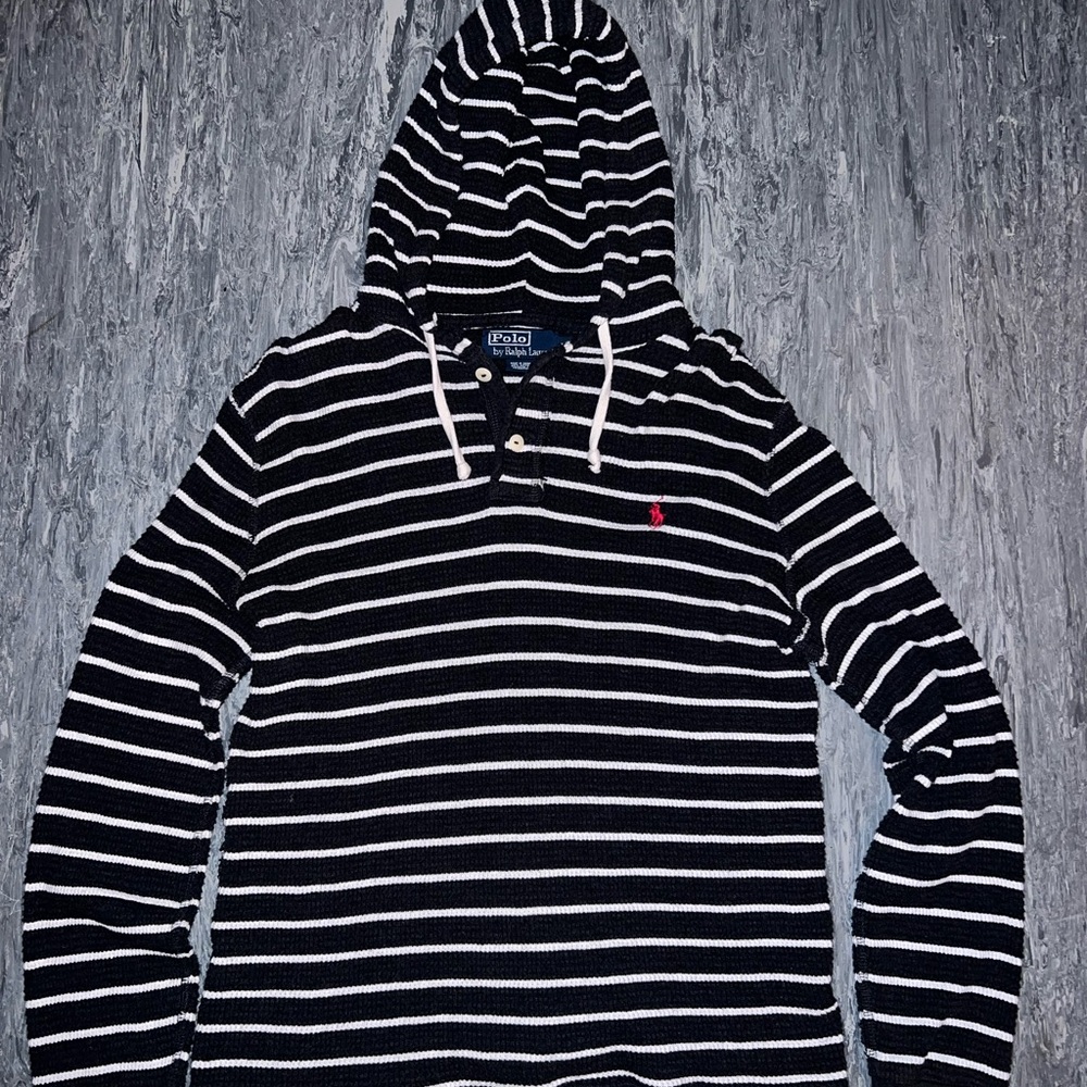 Polo by Ralph Lauren Black and White Striped Hoodie Sweatshirt